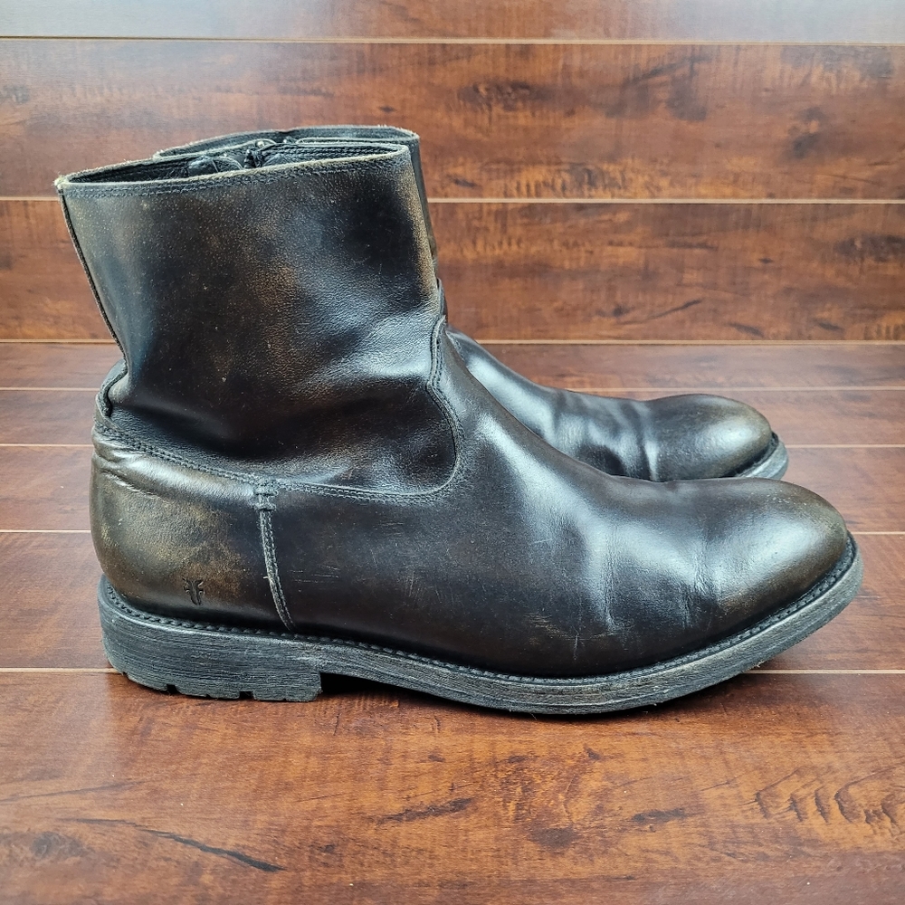 Frye Bowery Inside Side Zip Leather Boots 3480336 BLK Mens Size 11 D